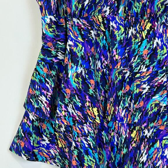 Swim Solutions Triple Tier Fauxknit One Piece Swimsuit Navy Multi Women 22W NWT - Picture 5 of 9